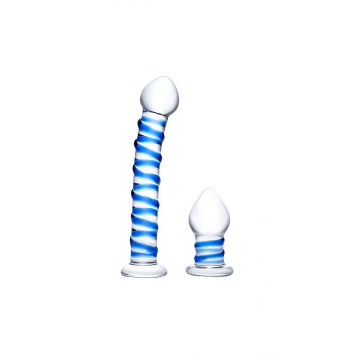 Double Pleasure Glass Textured Dildo & Butt plug 2-Piece Set